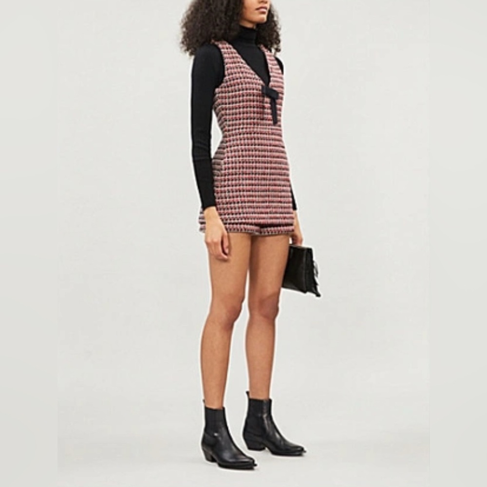 Maje Red/Black Tweed Mini Romper